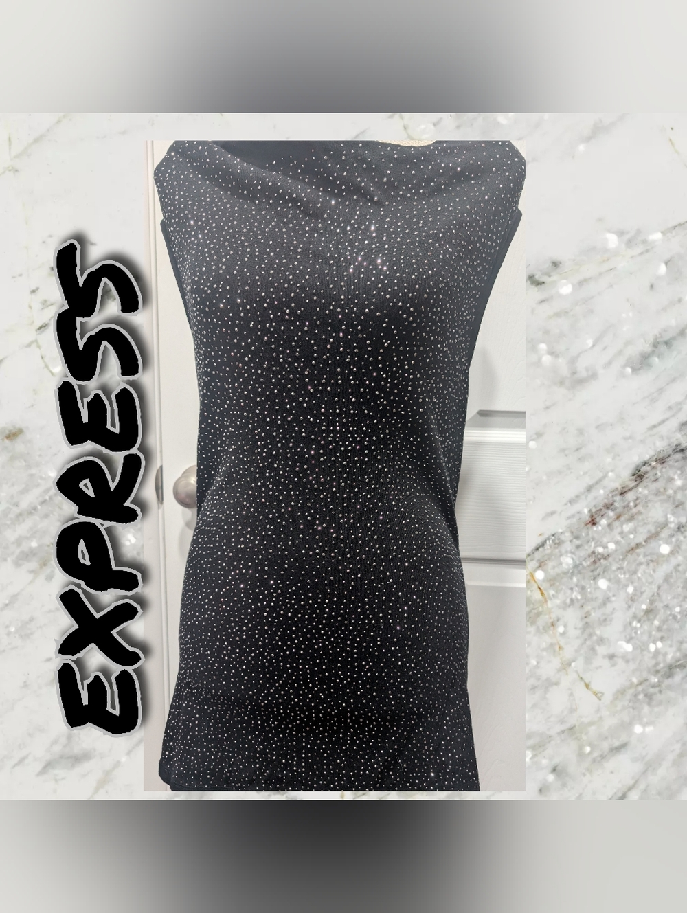 Express Black Tank Top with Silver Sparkle